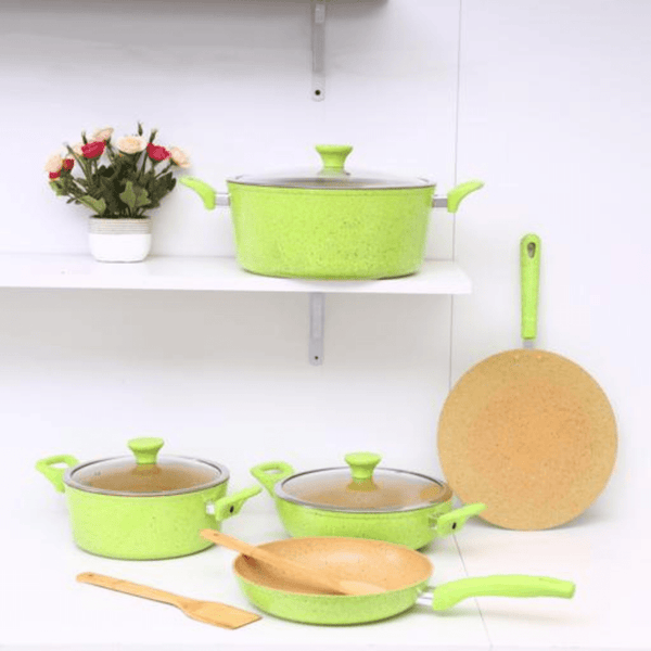 10PCS Forged Alum Cookware Set with 3 - Layer Granite Coated Saucepan & Fry Pan with Lid - Souk Al RasCookware