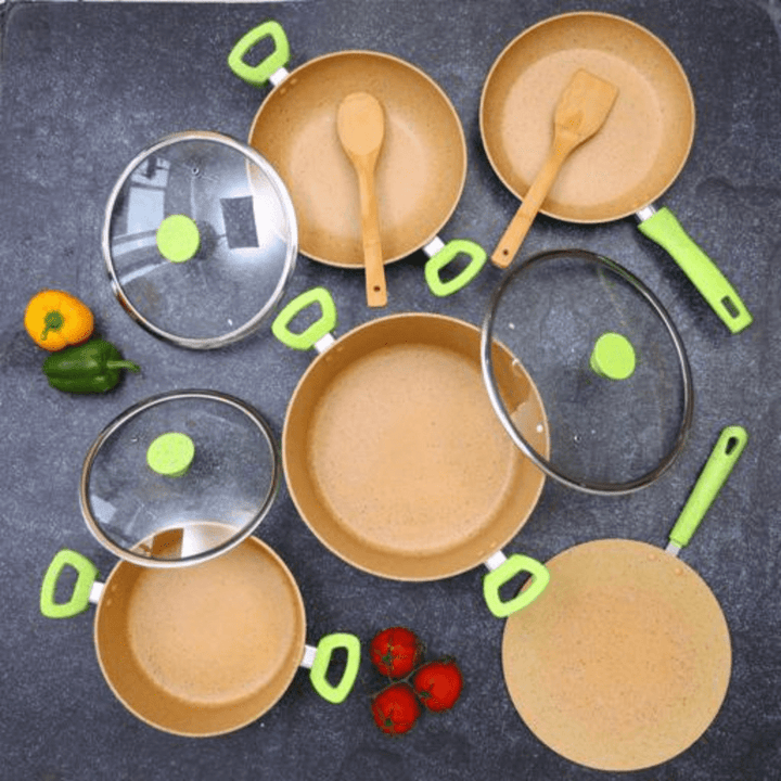 10PCS Forged Alum Cookware Set with 3 - Layer Granite Coated Saucepan & Fry Pan with Lid - Souk Al RasCookware