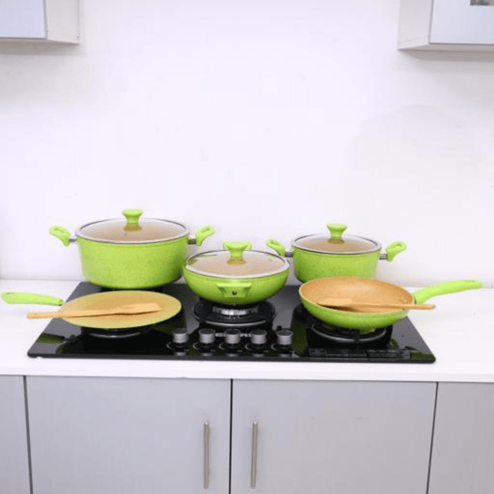 10PCS Forged Alum Cookware Set with 3 - Layer Granite Coated Saucepan & Fry Pan with Lid - Souk Al RasCookware