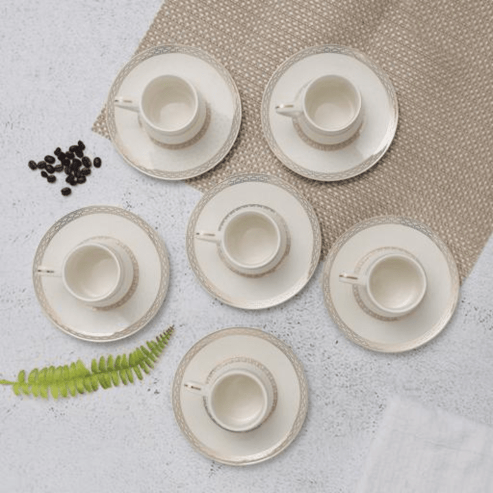 12 PCS Bone China Cup and Saucer Set - 180 ML - Souk Al RasDrinkware