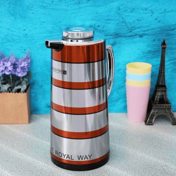 1.3L Golden Figured Vacuum Flask - Portable Insulated Thermos Hot - Cold - Dallah - Souk Al RasVacuum Flasks and Thermos