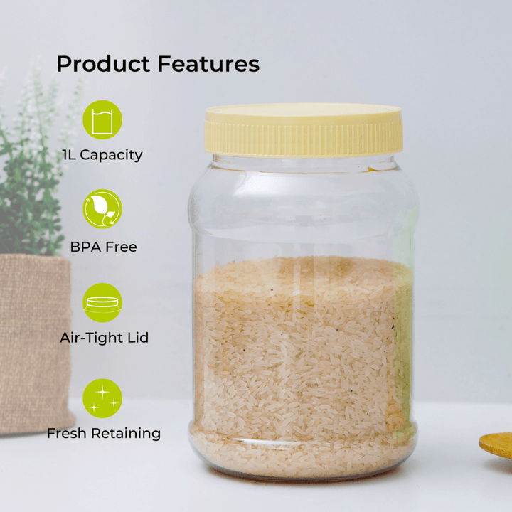 1L Airtight Round Jar | Ideal for Spice & Food Storage | Keeps Locked - Souk Al RasFood Storage Containers