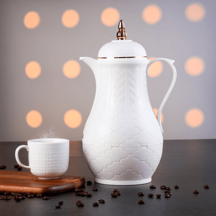 1L Double Wall Vacuum Flask white Glass Inner 24Hrs hot guarantee - Souk Al RasDrinkware