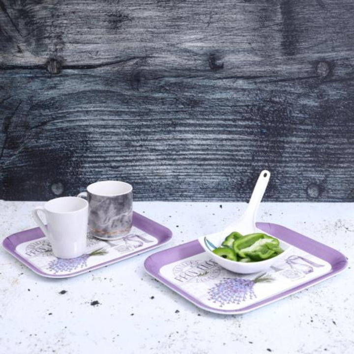 2 - Piece Melamine Tray Set (27.94cm+33.02cm) - Durable and Lightweight for Serving Tea and Coffee - Souk Al RasServeware