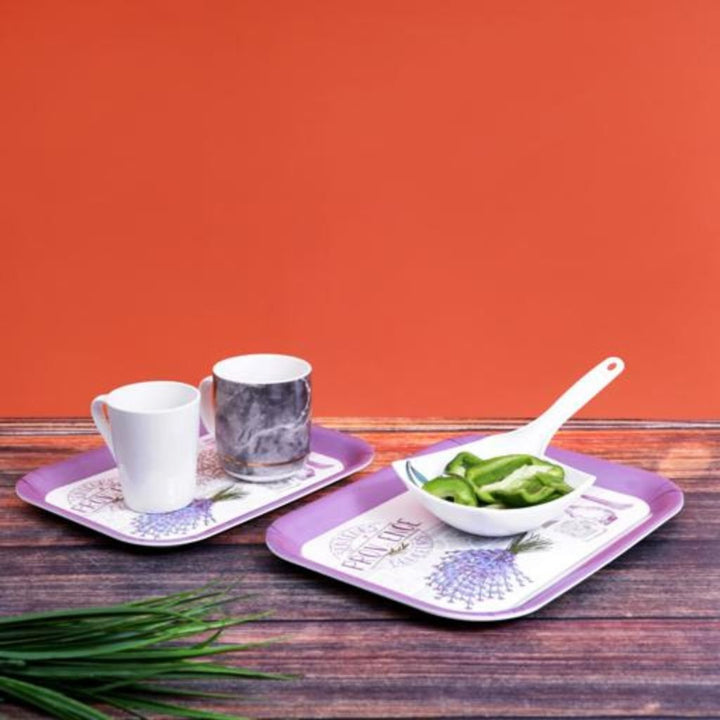 2 - Piece Melamine Tray Set (27.94cm+33.02cm) - Durable and Lightweight for Serving Tea and Coffee - Souk Al RasServeware