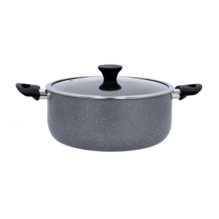 20CM Granite Coated Aluminum Non - Stick Casserole Glass Lid - Souk Al RasCookware