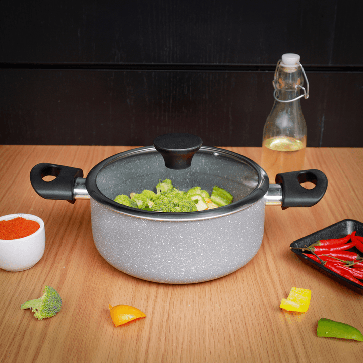 20CM Granite Coated Aluminum Non - Stick Casserole Glass Lid - Souk Al RasCookware