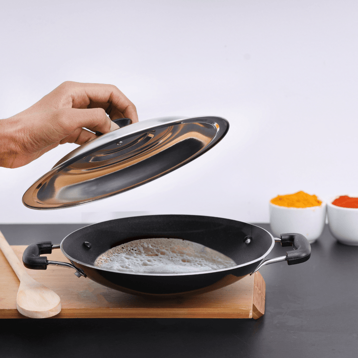 20CM Non - Stick Appa Chatti with Stainless Steel Lid Durable 3 Layer Construction - Souk Al RasCookware