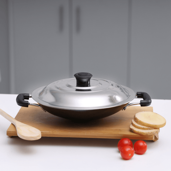 20CM Non - Stick Appa Chatti with Stainless Steel Lid Durable 3 Layer Construction - Souk Al RasCookware