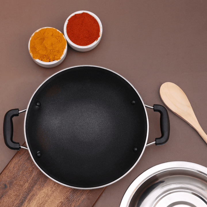 20CM Non - Stick Appa Chatti with Stainless Steel Lid Durable 3 Layer Construction - Souk Al RasCookware