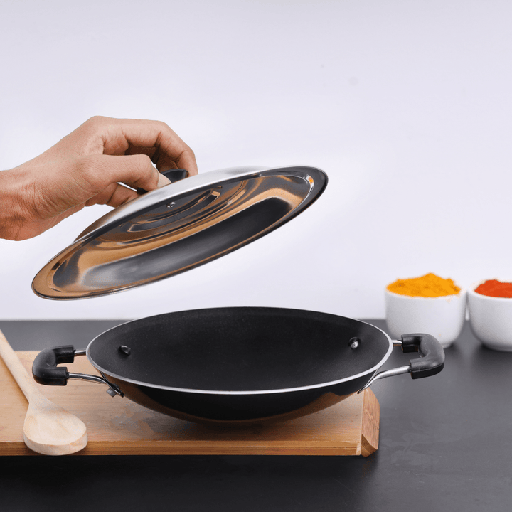 20CM Non - Stick Appa Chatti with Stainless Steel Lid Durable 3 Layer Construction - Souk Al RasCookware