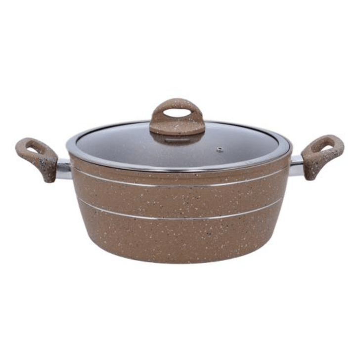 22CM Smart Granite Casserole with Glass Lid | Durable Non - Stick Cookware | Beige - Souk Al RasPots & Pans