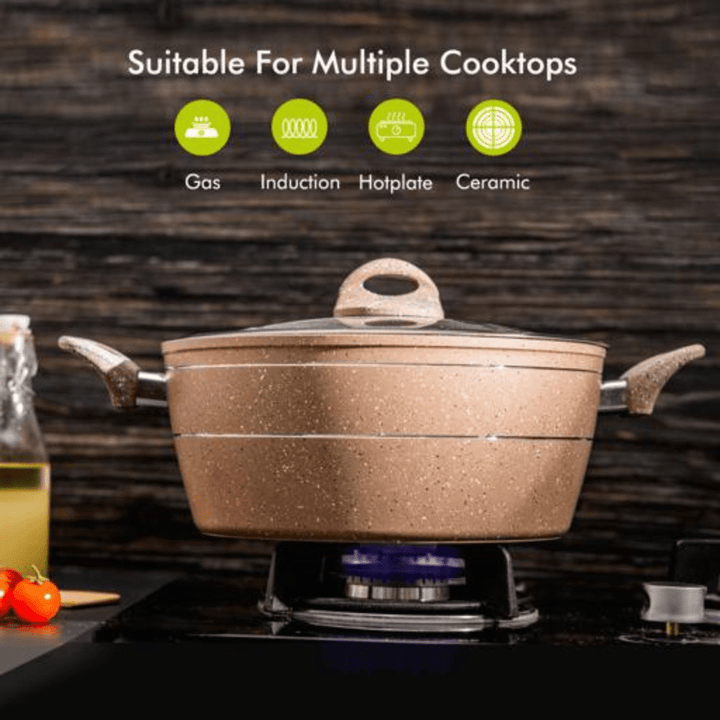 22CM Smart Granite Casserole with Glass Lid | Durable Non - Stick Cookware | Beige - Souk Al RasPots & Pans