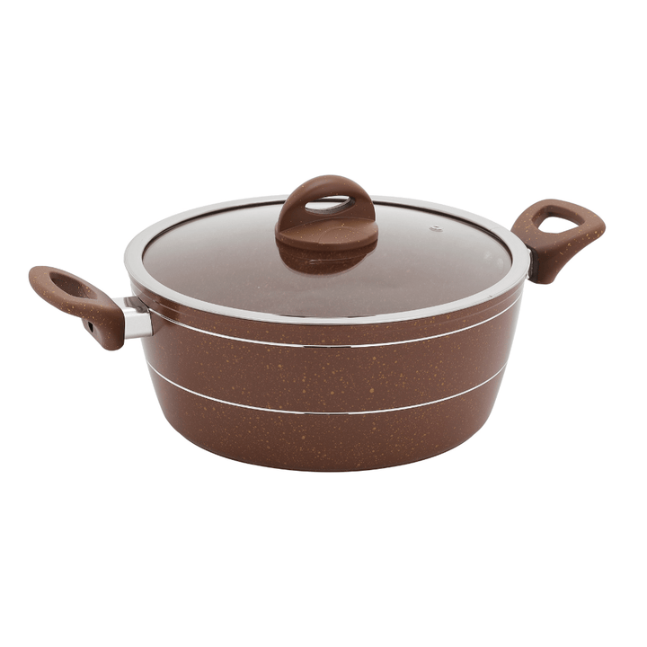 28CM Aluminium Casserole with Glass Lid Granite Coating Bakelite Handle - Souk Al RasHot Pot & Casserole