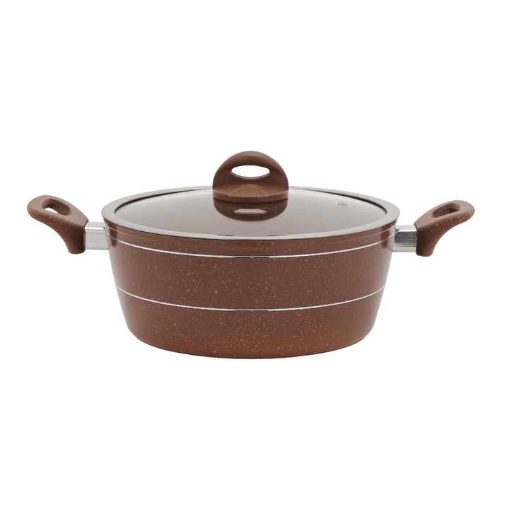 28CM Aluminium Casserole with Glass Lid Granite Coating Bakelite Handle - Souk Al RasHot Pot & Casserole