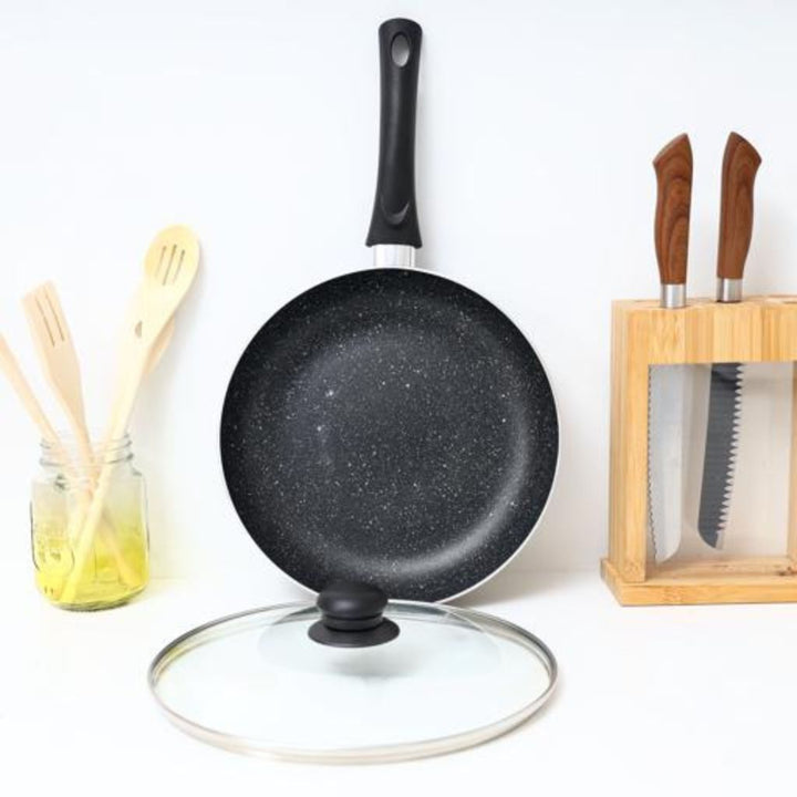 28CM Aluminium Deep Frying Pan with Lid with Granite Non - stick Coating - Souk Al RasCookware