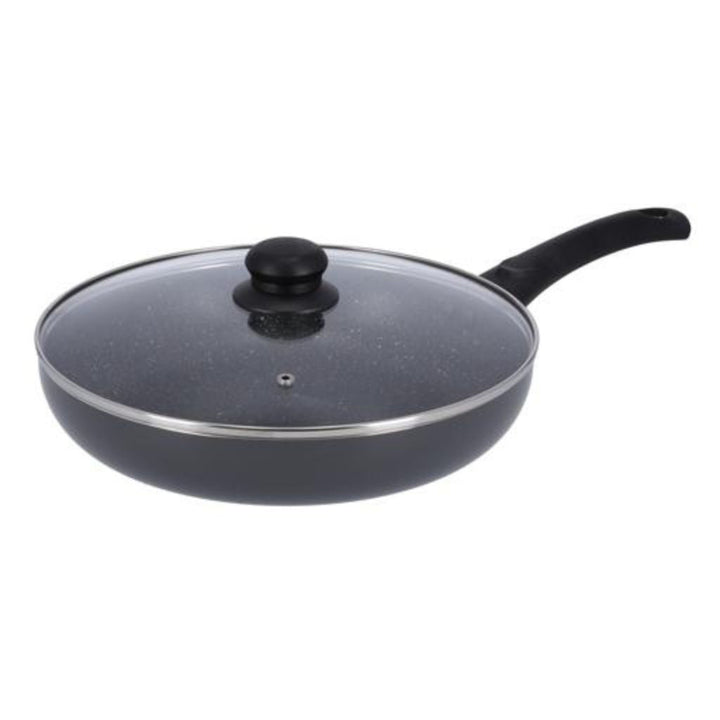 28CM Aluminium Deep Frying Pan with Lid with Granite Non - stick Coating - Souk Al RasCookware