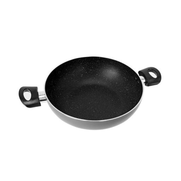 28CM Aluminium Wok Pan with Glass Lid - with Granite Non - Stick Coating - Frying Pan Induction Compatible and Durable - Souk Al RasCookware