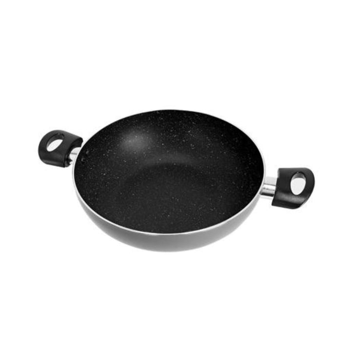 28CM Aluminium Wok Pan with Glass Lid - with Granite Non - Stick Coating - Frying Pan Induction Compatible and Durable - Souk Al RasCookware