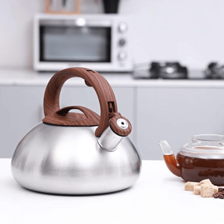 3 - Liter Whistling Tea Kettle - Portable with Wooden Finish Lid - Souk Al RasCookware