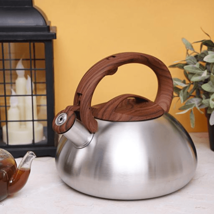 3 - Liter Whistling Tea Kettle - Portable with Wooden Finish Lid - Souk Al RasCookware