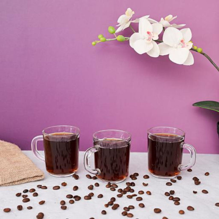 3 - Piece Set of 240 ml Glass Cups with Handles - Portable Drinking Glasses for Water and More - Souk Al RasDrinkware