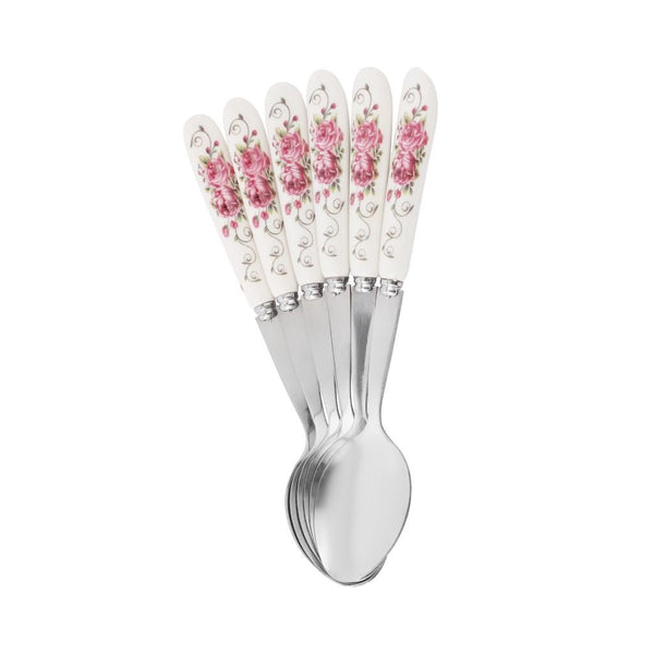 6 - Piece Stainless Steel Dinner Spoons with Floral Handle Pattern - Dishwasher Safe, Mirror Finish Cutlery Set - Souk Al RasDinnerware Sets