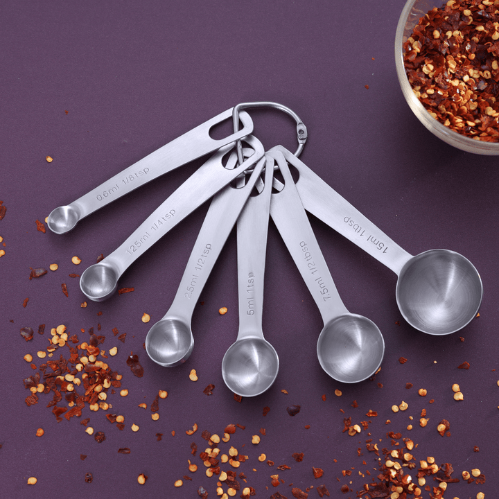 6pcs Steel Measuring Spoon Set - Ergonomic, Dishwasher Safe - Souk Al RasMeasuring Cups & Spoons