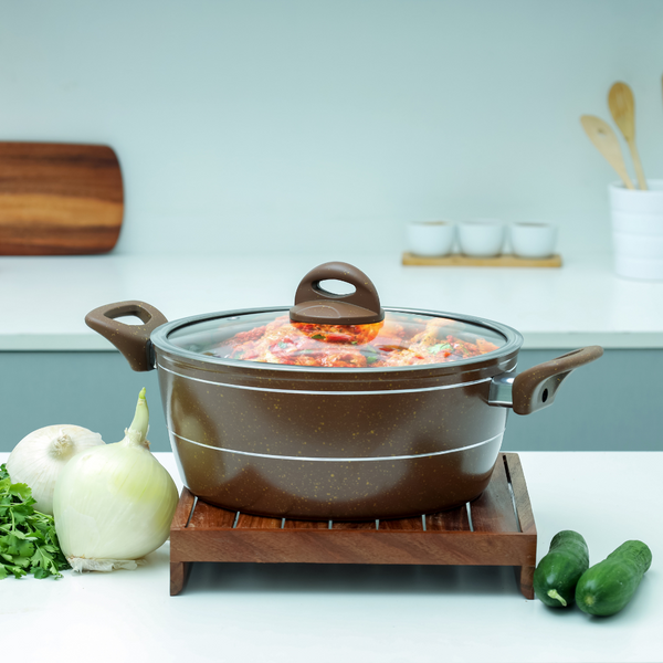 Aluminium Casserole with Glass Lid Granite Coating Bakelite Handle