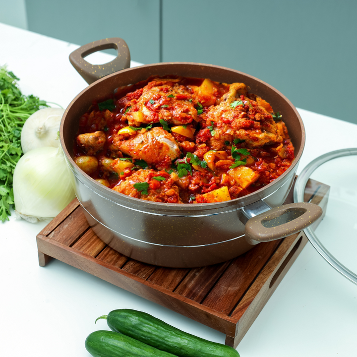 Aluminium Casserole with Glass Lid Granite Coating Bakelite Handle