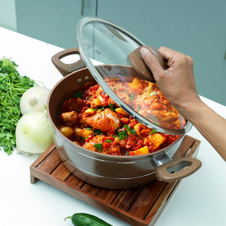 Aluminium Casserole with Glass Lid Granite Coating Bakelite Handle