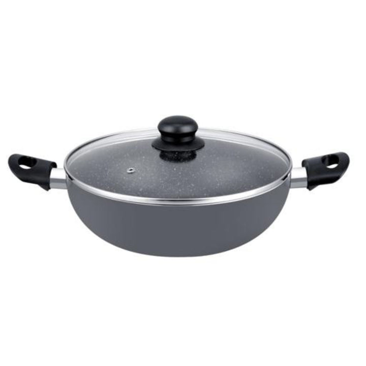 Aluminium Wok Pan with Glass Lid by DELCASA, 26 cm - Induction Compatible and Durable Non-Stick Frying Pan