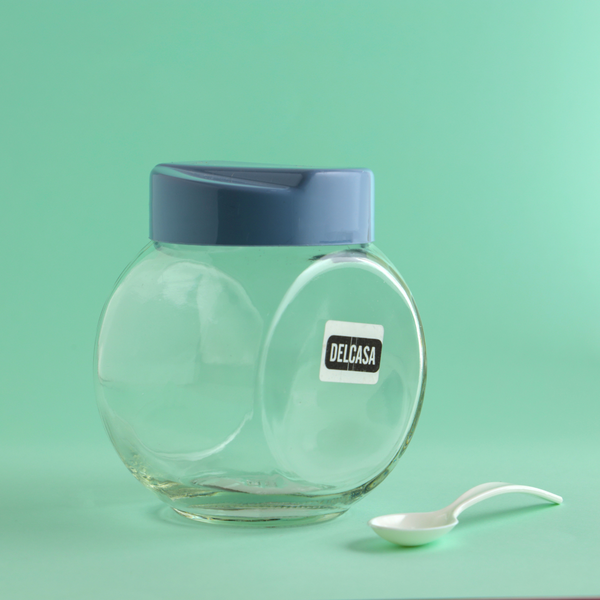 Aqua Double Bottom Glass Jar, Modern Style Organizer 