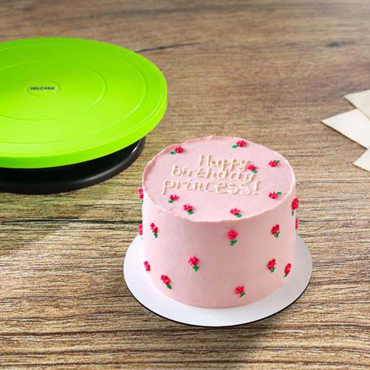 CDELCASA 360° Rotating Cake Stand - Premium Plastic, Sturdy Spinning Stand for Icing, Borders & Leveling.