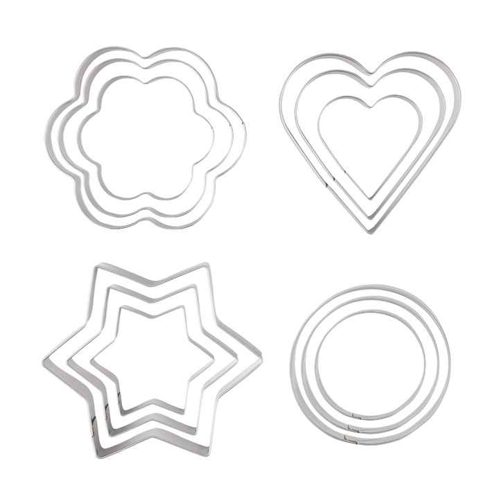 Cookie Cutter Set, Heart, Flower, Star, and Round Shaped Cutters 12Pcs 