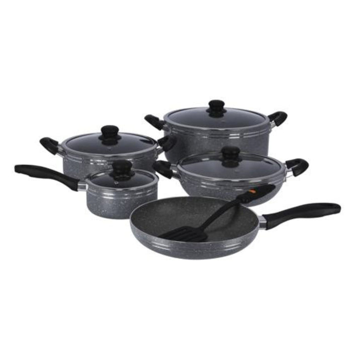 DELCASA 10 Piece Granite Coated Non-Stick Cookware Set with Aluminum Body, Tempered Glass Lid, Bakelite Handle and Dishwasher Safe - Model DC1889