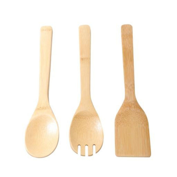 DELCASA 3-Piece Bamboo Kitchen Utensil Set - Wood Durable Turner, Spatula, and Slotted Spoon