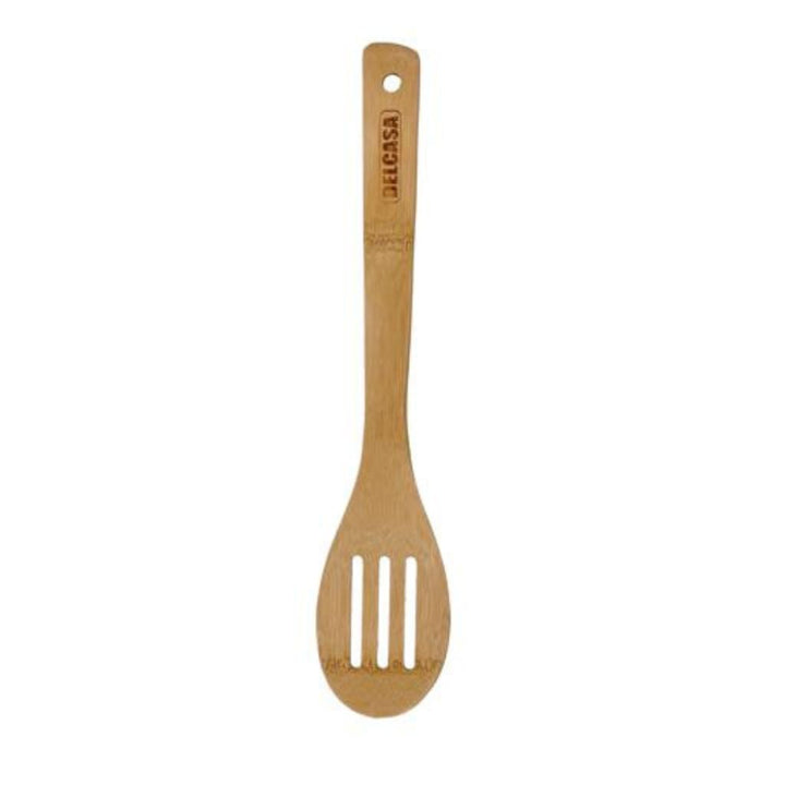 DELCASA Bamboo Slotted Cooking & Frying Spoon - Resists High Heat & Corrosion - Safe for Use on Pots & Pans - Perfect for Frying, Serving, & Cooking