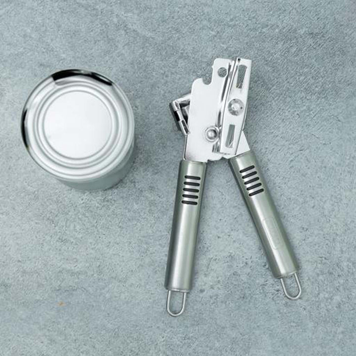 DELCASA Carbon Steel Chrome Can Opener with Easy Turn Knob and Ergonomic Handle.