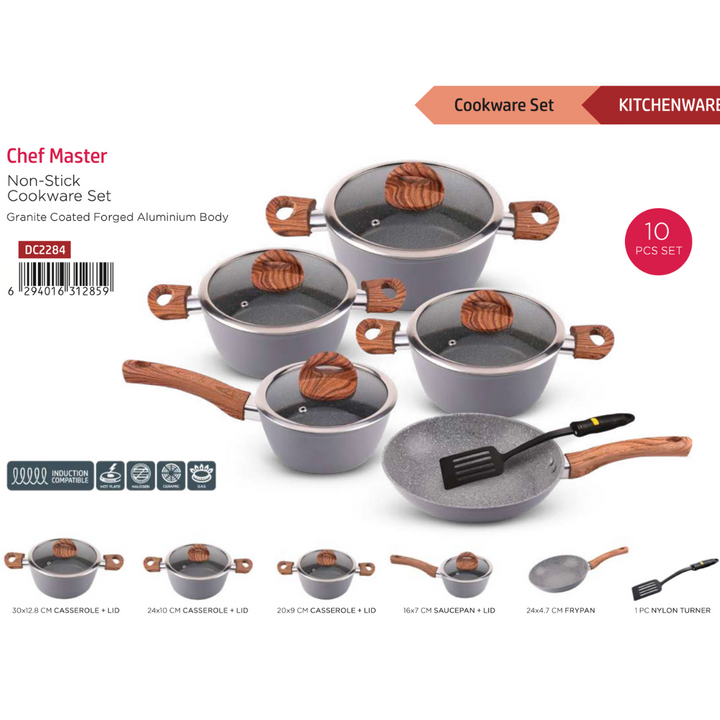 DELCASA Chef Master 5 Layers Marble Coated Non-Stick Cookware Set 10pcs