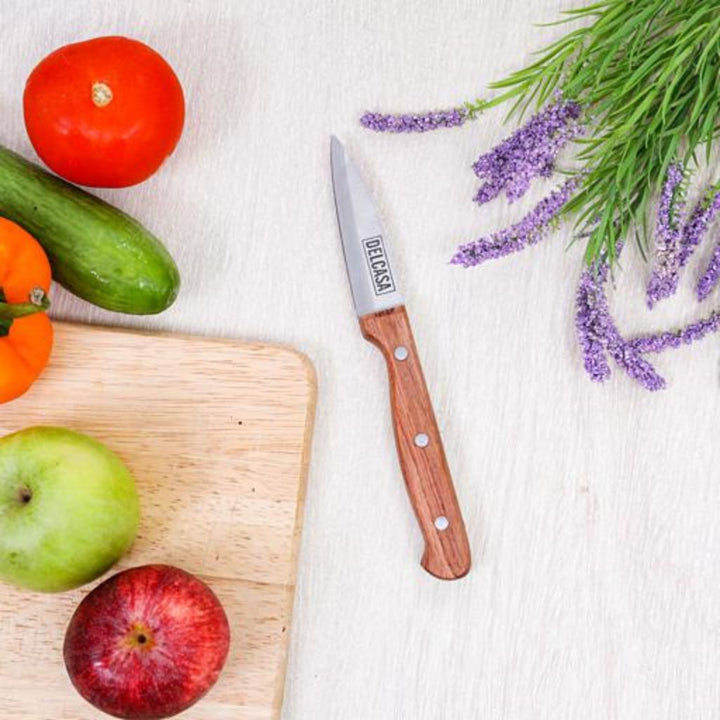 DELCASA DC1831 8.89cm Fruit Knife with Wooden Handle - Razor Sharp Stainless Steel Blades for Carving and Chopping - Ideal Kitchen Gift for Cooking Enthusiasts