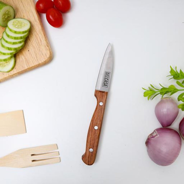 DELCASA DC1831 8.89cm Fruit Knife with Wooden Handle - Razor Sharp Stainless Steel Blades for Carving and Chopping - Ideal Kitchen Gift for Cooking Enthusiasts