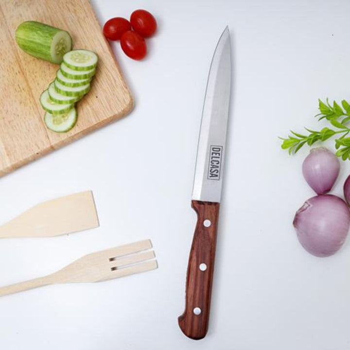 DELCASA DC1833 20.32cm Cleaver Knife with Wooden Handle - Precision Meat Chopper for Cutting Meat, Fish and More - Multi-Functional Stainless Steel Kitchen Knife