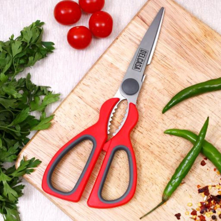 DELCASA DC1841 Kitchen Scissor with Stylish Handle | Versatile All-In-One Utility Shear for Meat, Chicken, Fish, Vegetables, Herbs | Strong Stainless Steel Home & Kitchen Tool with Nut Cracker Feature