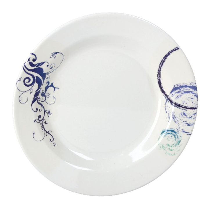 DELCASA DC1864 Melamine Soup Plate,25.4cm, White and Blue, Durable and Heat Resistant