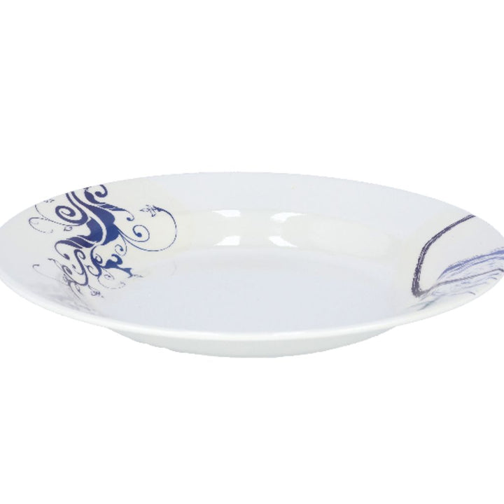 DELCASA DC1864 Melamine Soup Plate,25.4cm, White and Blue, Durable and Heat Resistant