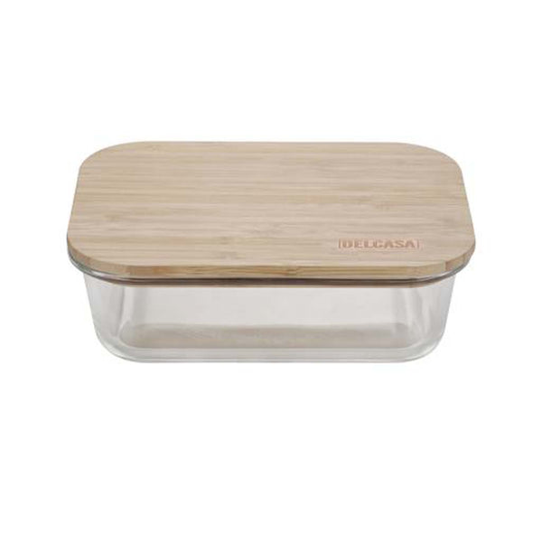 Glass Rectangular Container w/ Bamboo Lid - 370ML