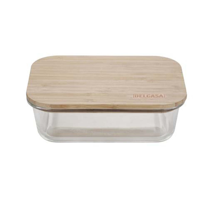 DELCASA Delcasa Glass Rectangular Container w/ Bamboo Lid - 1050 ML