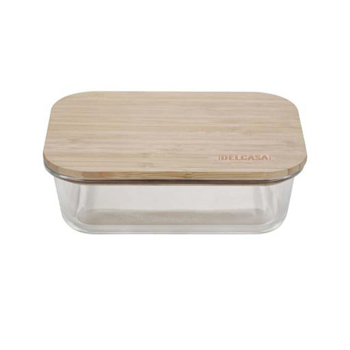 DELCASA Delcasa Glass Rectangular Container w/ Bamboo Lid - 1520ML