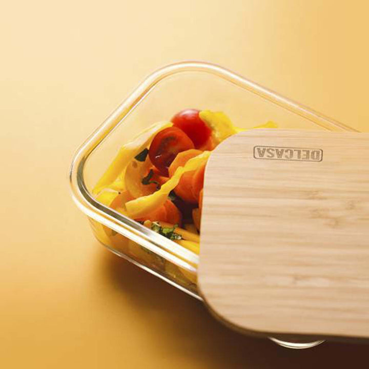 DELCASA Delcasa Glass Rectangular Container w/ Bamboo Lid - 1050 ML